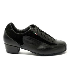Sneakers da ballo donna allenamento ballo da sala latino americano tango pelle nera camoscio nero suola bufalo tacco 40