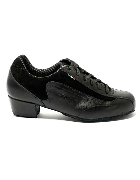Sneakers da ballo donna allenamento ballo da sala latino americano tango pelle nera camoscio nero suola bufalo tacco 40