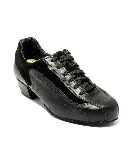 Sneakers da ballo donna allenamento ballo da sala latino americano tango pelle nera camoscio nero suola bufalo tacco 40
