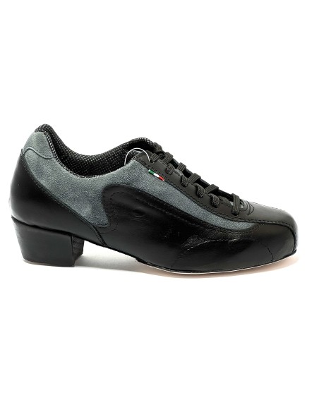 Sneakers da ballo donna ballo da sala liscio allenamento latino tango pelle nero camoscio grigio suola cuoio pomiciato tacco 40