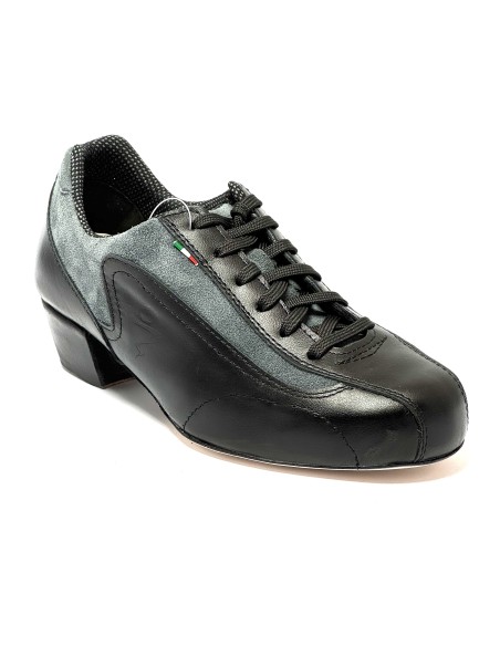 Sneakers da ballo donna ballo da sala liscio allenamento latino tango pelle nero camoscio grigio suola cuoio pomiciato tacco 40