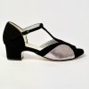 Scarpa da ballo donna latino liscio spuntata camoscio nero glitter arcobaleno suola cuoio tacco 40