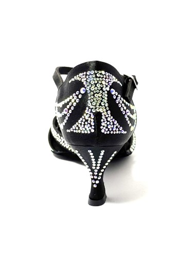 Scarpa da ballo donna latino americano ballo da sala liscio raso nero strass boreali suola bufalo tacco 60 rocchetto