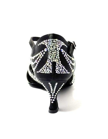 Scarpa da ballo donna latino americano ballo da sala liscio raso nero strass boreali suola bufalo tacco 60 rocchetto