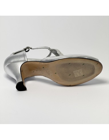 Scarpa da ballo donna latino americano ballo da sala liscio pelle argento strass suola bufalo tacco 70 rocchetto