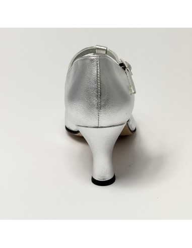 Scarpa da ballo donna latino americano ballo da sala liscio pelle argento strass suola bufalo tacco 70 rocchetto
