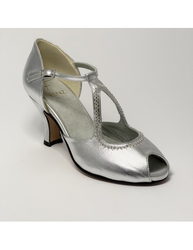 Scarpa da ballo donna latino americano ballo da sala liscio pelle argento strass suola bufalo tacco 70 rocchetto
