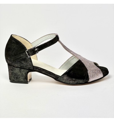 Scarpa da ballo donna latino liscio spuntata nabuk nero bronzato glitter arcobaleno sottopiede Memory suola cuoio tacco 40