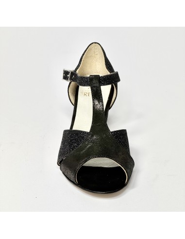 Spuntata nabuk nero/bronzo glitter nero suola cuoio tacco 30 largo