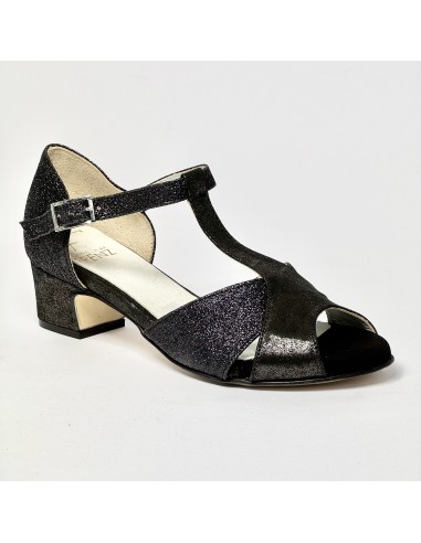 Spuntata nabuk nero/bronzo glitter nero suola cuoio tacco 30 largo