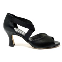 Scarpa da ballo donna latino americano ballo da sala liscio tango pelle nero elastici memory suola cuoio tacco 70 rocchetto
