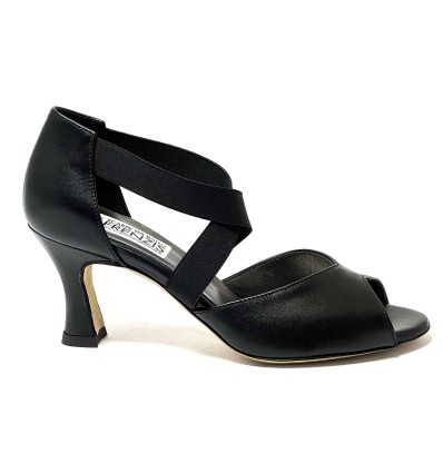 Scarpa da ballo donna latino americano ballo da sala liscio tango pelle nero elastici memory suola cuoio tacco 70 rocchetto