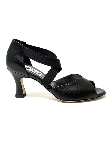 Scarpa da ballo donna latino americano ballo da sala liscio tango pelle nero elastici memory suola cuoio tacco 70 rocchetto