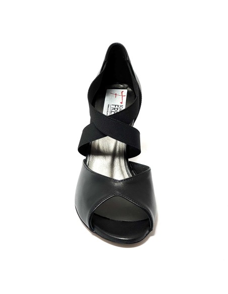 Scarpa da ballo donna latino americano ballo da sala liscio tango pelle nero elastici memory suola cuoio tacco 70 rocchetto