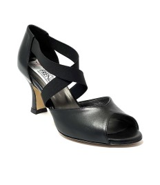 Scarpa da ballo donna latino americano ballo da sala liscio tango pelle nero elastici memory suola cuoio tacco 70 rocchetto