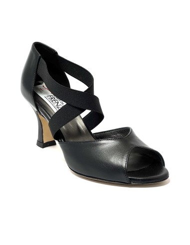 Scarpa da ballo donna latino americano ballo da sala liscio tango pelle nero elastici memory suola cuoio tacco 70 rocchetto