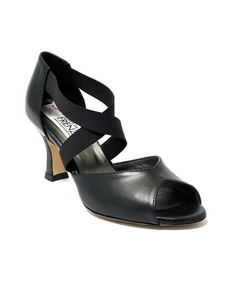 Scarpa da ballo donna latino americano ballo da sala liscio tango pelle nero elastici memory suola cuoio tacco 70 rocchetto