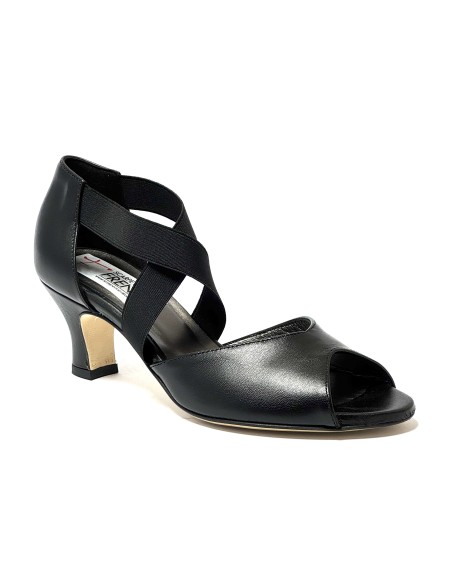 Scarpa da ballo donna latino americano ballo da sala liscio tango memory pelle nero elastici suola cuoio pomiciato tacco 50