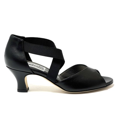 Scarpa da ballo donna latino americano ballo da sala liscio tango memory pelle nero elastici suola cuoio pomiciato tacco 50