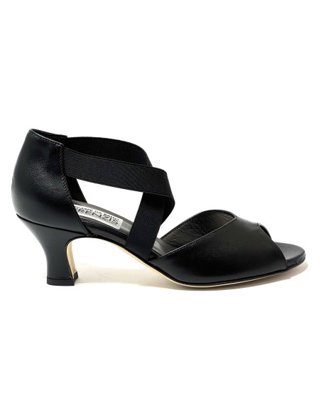 Scarpa da ballo donna latino americano ballo da sala liscio tango memory pelle nero elastici suola cuoio pomiciato tacco 50