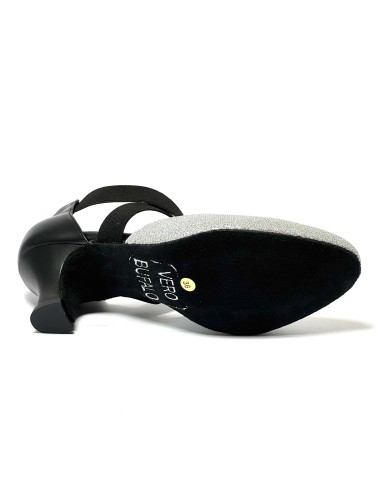 Scarpa da ballo donna ballo da sala liscio latino tango tessuto argento pelle nera elastici memory suola bufalo tacco 50