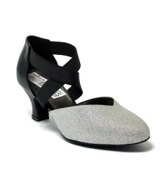 Scarpa da ballo donna ballo da sala liscio latino tango tessuto argento pelle nera elastici memory suola bufalo tacco 50