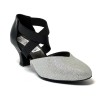 Scarpa da ballo donna ballo da sala liscio latino tango tessuto argento pelle nera elastici memory suola bufalo tacco 50