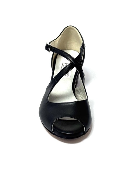 Scarpa da ballo donna latino americano ballo da sala liscio tango memory pelle nero suola cuoio pomiciato tacco 40 largo