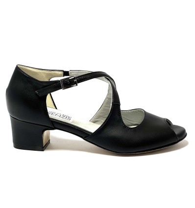 Scarpa da ballo donna latino americano ballo da sala liscio tango memory pelle nero suola cuoio pomiciato tacco 40 largo