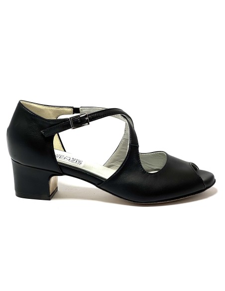 Scarpa da ballo donna latino americano ballo da sala liscio tango memory pelle nero suola cuoio pomiciato tacco 40 largo