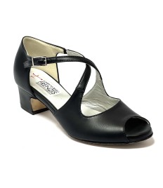 Scarpa da ballo donna latino americano ballo da sala liscio tango memory pelle nero suola cuoio pomiciato tacco 40 largo