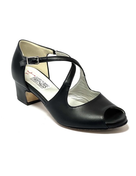 Scarpa da ballo donna latino americano ballo da sala liscio tango memory pelle nero suola cuoio pomiciato tacco 40 largo