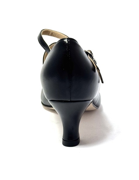 Scarpa da ballo donna ballo da sala liscio latino tango pelle nero doppio cinturino memory suola cuoio pomiciato tacco 50