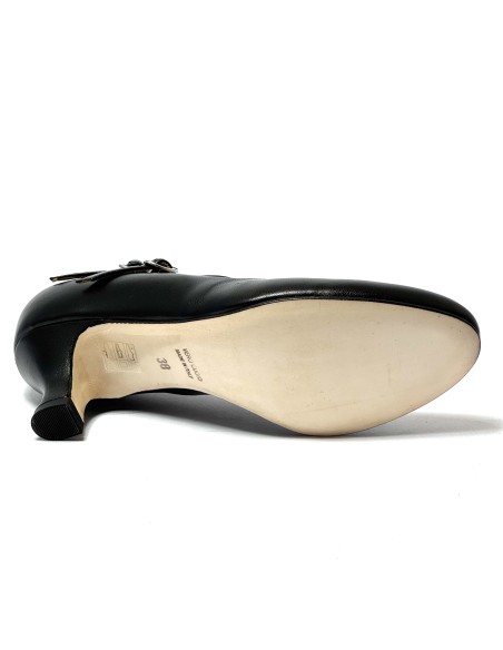 Scarpa da ballo donna ballo da sala liscio latino tango pelle nero doppio cinturino memory suola cuoio pomiciato tacco 50