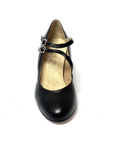 Scarpa da ballo donna ballo da sala liscio latino tango pelle nero doppio cinturino memory suola cuoio pomiciato tacco 50