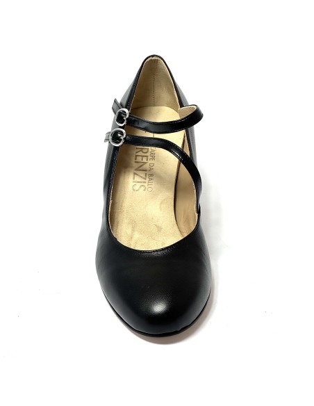 Scarpa da ballo donna ballo da sala liscio latino tango pelle nero doppio cinturino memory suola cuoio pomiciato tacco 50