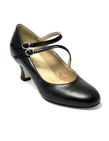 Scarpa da ballo donna ballo da sala liscio latino tango pelle nero doppio cinturino memory suola cuoio pomiciato tacco 50