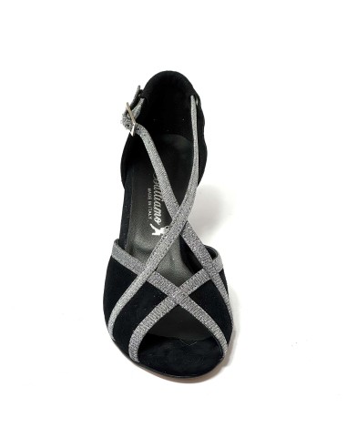 Scarpa da ballo donna latino americano ballo da sala liscio tango memory camoscio nero tessuto galassia suola cuoio tacco 50