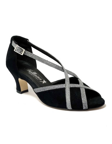 Scarpa da ballo donna latino americano ballo da sala liscio tango memory camoscio nero tessuto galassia suola cuoio tacco 50
