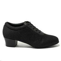Scarpa da ballo donna allenamento ballo da sala liscio latino tango tessuto traspirante pelle nero suola bufalo tacco 40 largo
