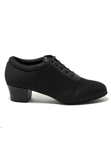Scarpa da ballo donna allenamento ballo da sala liscio latino tango tessuto traspirante pelle nero suola bufalo tacco 40 largo