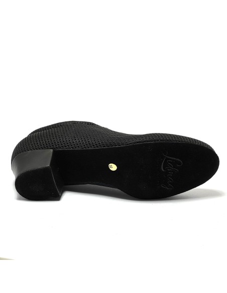 Scarpa da ballo donna allenamento ballo da sala liscio latino tango tessuto traspirante pelle nero suola bufalo tacco 40 largo