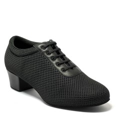 Scarpa da ballo donna allenamento ballo da sala liscio latino tango tessuto traspirante pelle nero suola bufalo tacco 40 largo