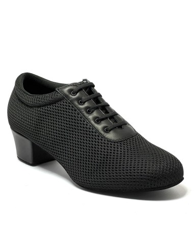 Scarpa da ballo donna allenamento ballo da sala liscio latino tango tessuto traspirante pelle nero suola bufalo tacco 40 largo
