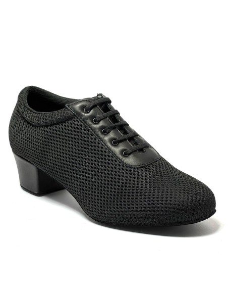 Scarpa da ballo donna allenamento ballo da sala liscio latino tango tessuto traspirante pelle nero suola bufalo tacco 40 largo