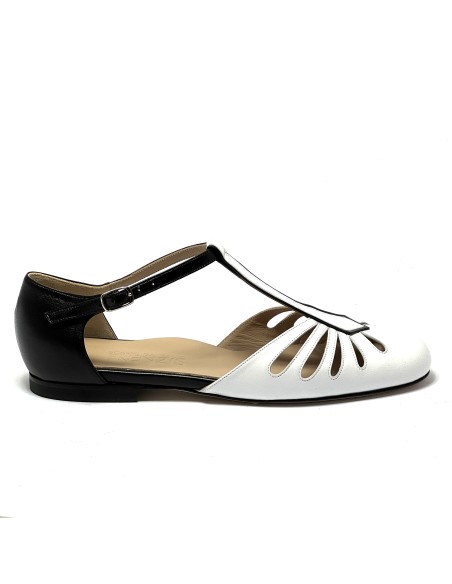 Scarpa da ballo donna ballo da sala liscio boogie woogie swing lindy hop pelle bianco nero suola cuoio pomiciato tacco 10