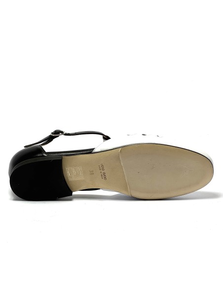 Scarpa da ballo donna ballo da sala liscio boogie woogie swing lindy hop pelle bianco nero suola cuoio pomiciato tacco 10