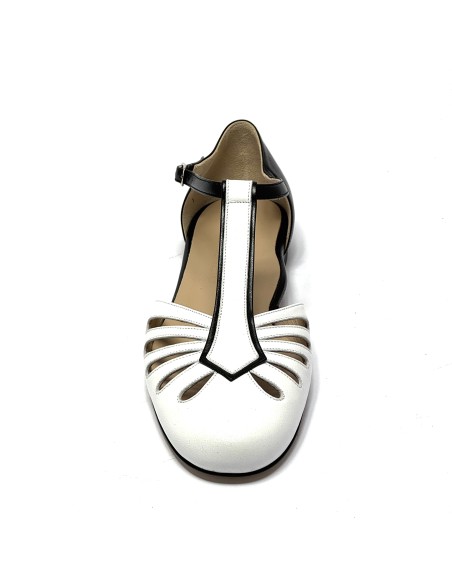Scarpa da ballo donna ballo da sala liscio boogie woogie swing lindy hop pelle bianco nero suola cuoio pomiciato tacco 10