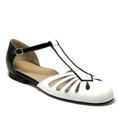 Scarpa da ballo donna ballo da sala liscio boogie woogie swing lindy hop pelle bianco nero suola cuoio pomiciato tacco 10