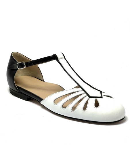 Scarpa da ballo donna ballo da sala liscio boogie woogie swing lindy hop pelle bianco nero suola cuoio pomiciato tacco 10
